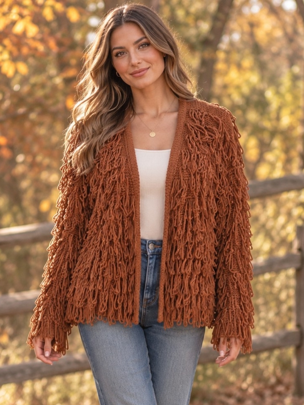 Angie Fringe Cardigan Rust Size S Boho Western Hippie Festival Fall Cozy